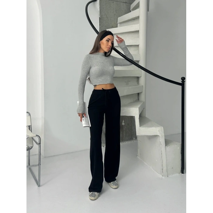 petite ateiler Fitilli şardonlu pantolon siyah a4058