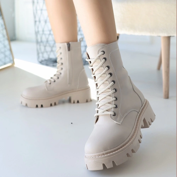 petite ateiler Flona Bej Cilt Bağcıklı Bot