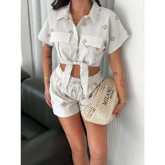 petite ateiler Gömlek şort keten takım s1052-1056