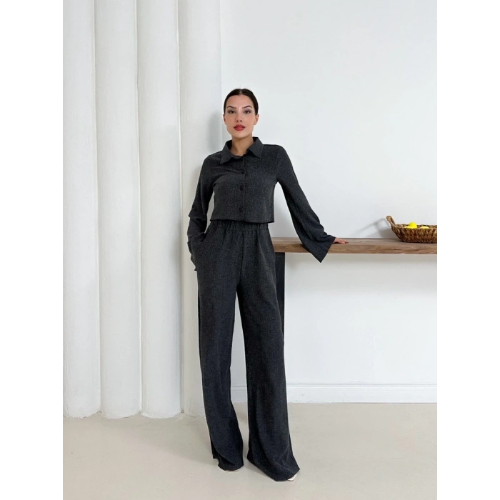 petite ateiler Gömlek yaka kaplama düğmeli takım antrasit st265866
