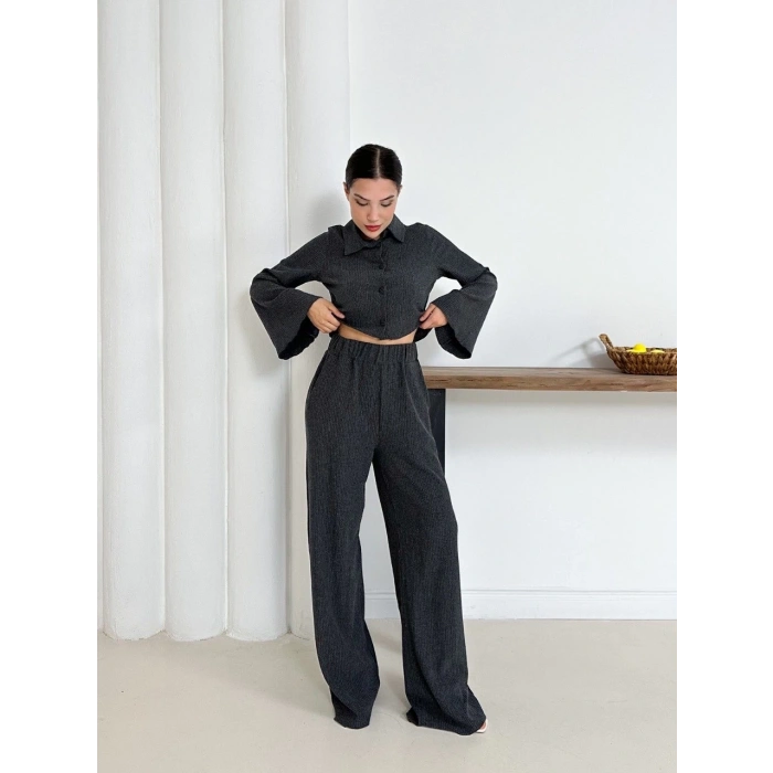 petite ateiler Gömlek yaka kaplama düğmeli takım antrasit st265866