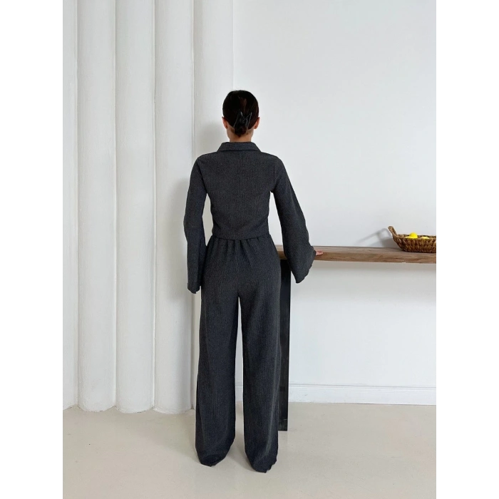 petite ateiler Gömlek yaka kaplama düğmeli takım antrasit st265866