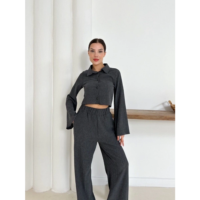 petite ateiler Gömlek yaka kaplama düğmeli takım antrasit st265866