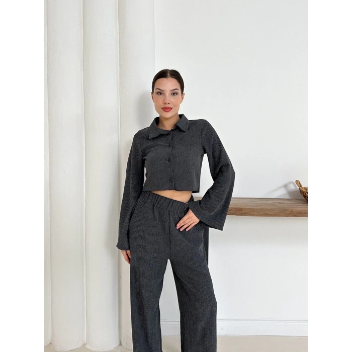 petite ateiler Gömlek yaka kaplama düğmeli takım antrasit st265866