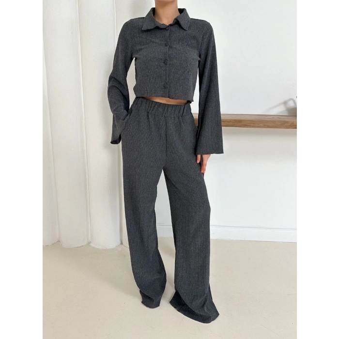 petite ateiler Gömlek yaka kaplama düğmeli takım antrasit st265866