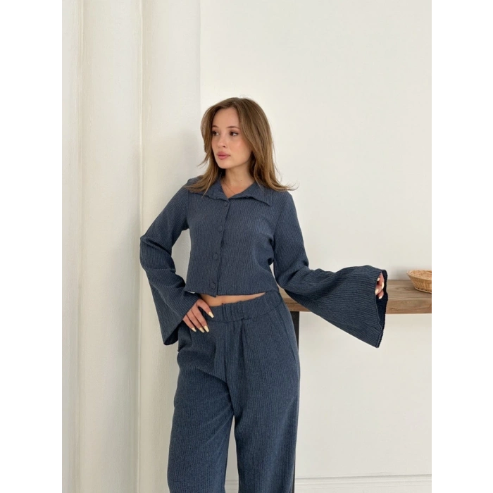 petite ateiler Gömlek yaka kaplama düğmeli takım lacivert st265866