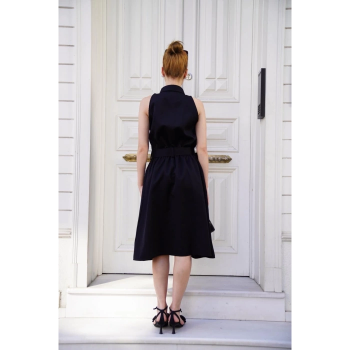 petite ateiler Gömlek yaka kemerli elbise siyah s255061