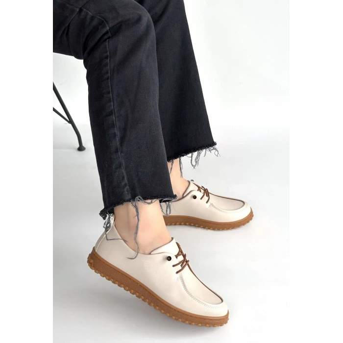 petite ateiler Guot Bej Cilt Bağcıklı Babet Ayakkabı