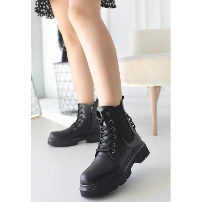 petite ateiler Harte Siyah Cilt Bağcıklı Bot