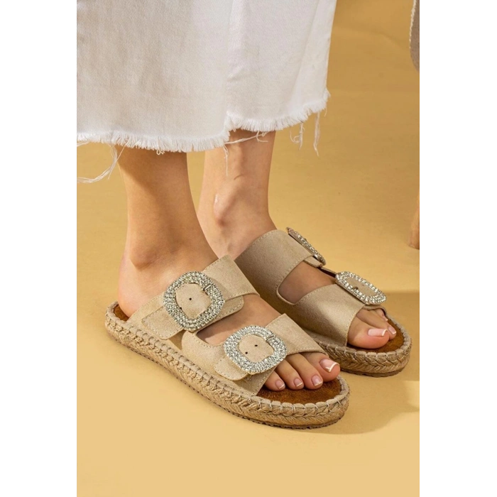 petite ateiler Hertas Bej Nubuk Tokalı Terlik