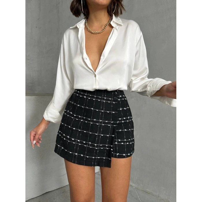 petite ateiler İki düğmeli ch kumaş şort etek siyah h26414