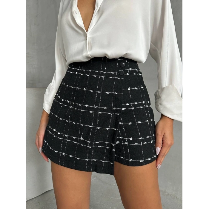 petite ateiler İki düğmeli ch kumaş şort etek siyah h26414