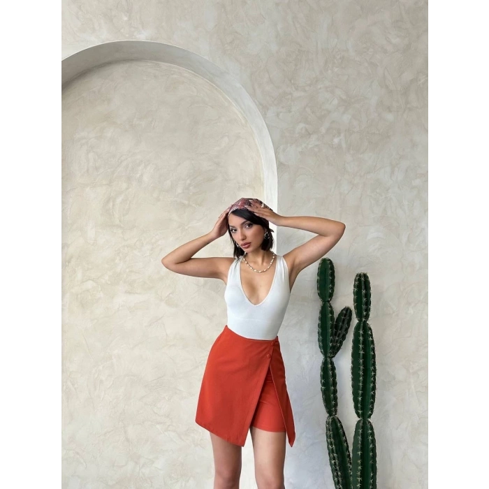 petite ateiler İki düğmeli kapaklı şort etek kremit s24046