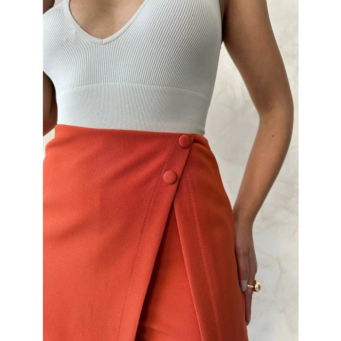 petite ateiler İki düğmeli kapaklı şort etek kremit s24046