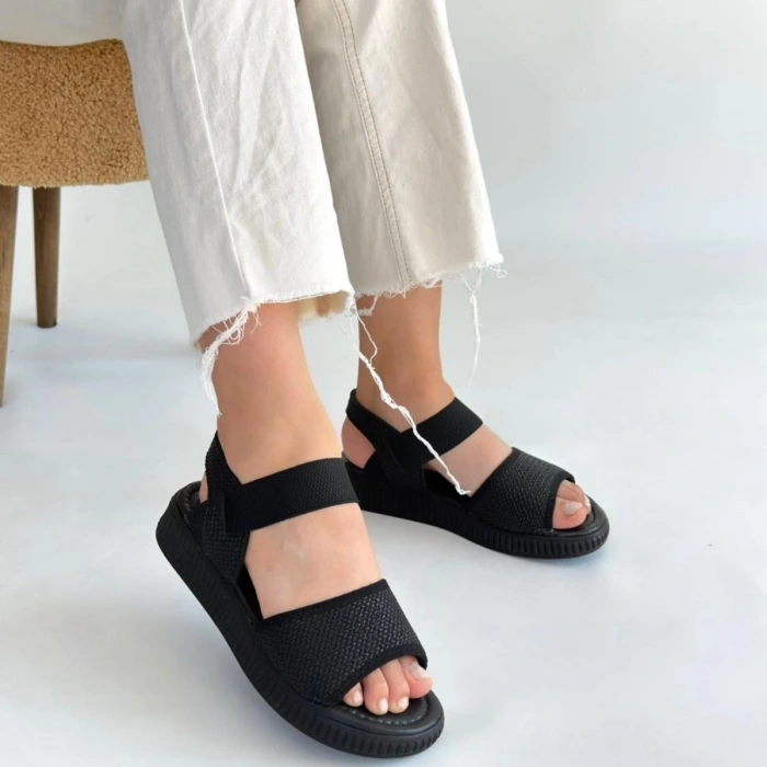 petite ateiler Jake Siyah Hasır Cilt Sandalet