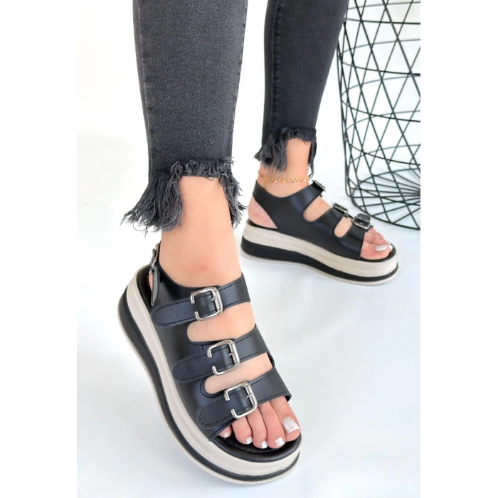 petite ateiler Jatay Siyah Cilt Sandalet