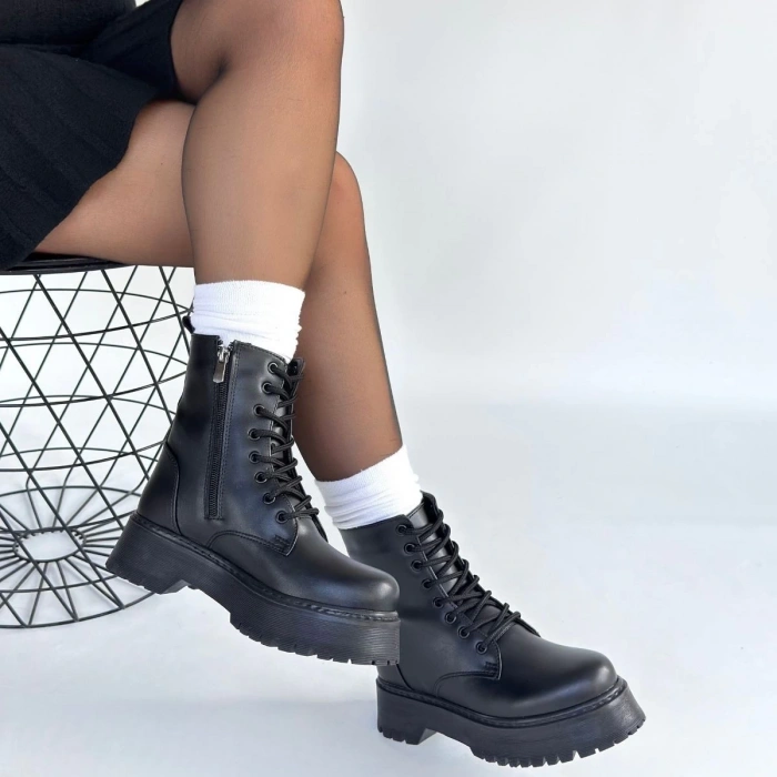 petite ateiler Jonni Siyah Cilt Bağcıklı Bot