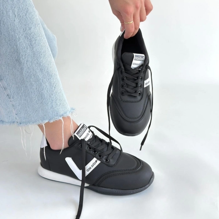 petite ateiler Jowen Siyah Cilt Beyaz Detaylı Bağcıklı Spor Ayakkabı