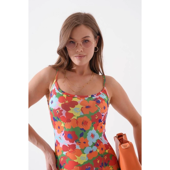 petite ateiler Kadın ince askılı desenli elbise s8105