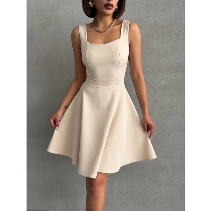 petite ateiler Kadın kare yaka kısa elbise s251188