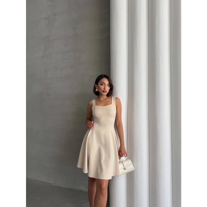 petite ateiler Kadın kare yaka kısa elbise s251188