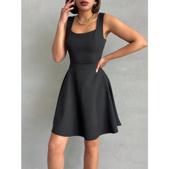 petite ateiler Kadın kare yaka kısa elbise s251188