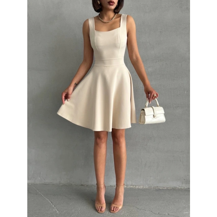 petite ateiler Kadın kare yaka kısa elbise s251188