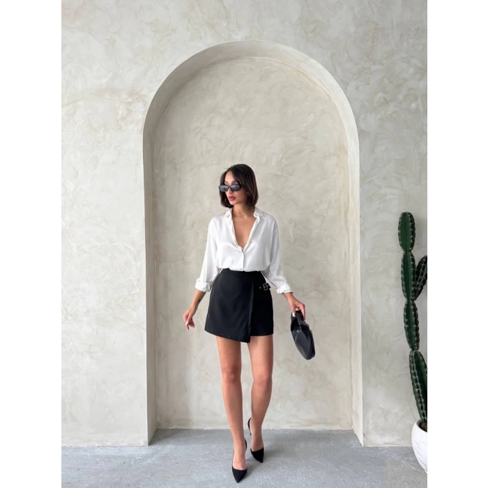 petite ateiler Kadın tokalı şort etek siyah s25449