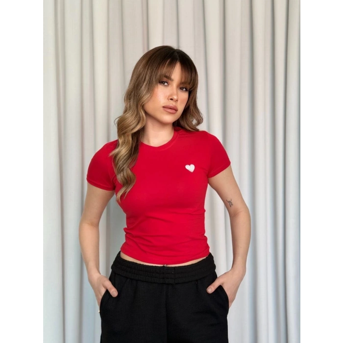 petite ateiler Kalpli kırmızı bluz