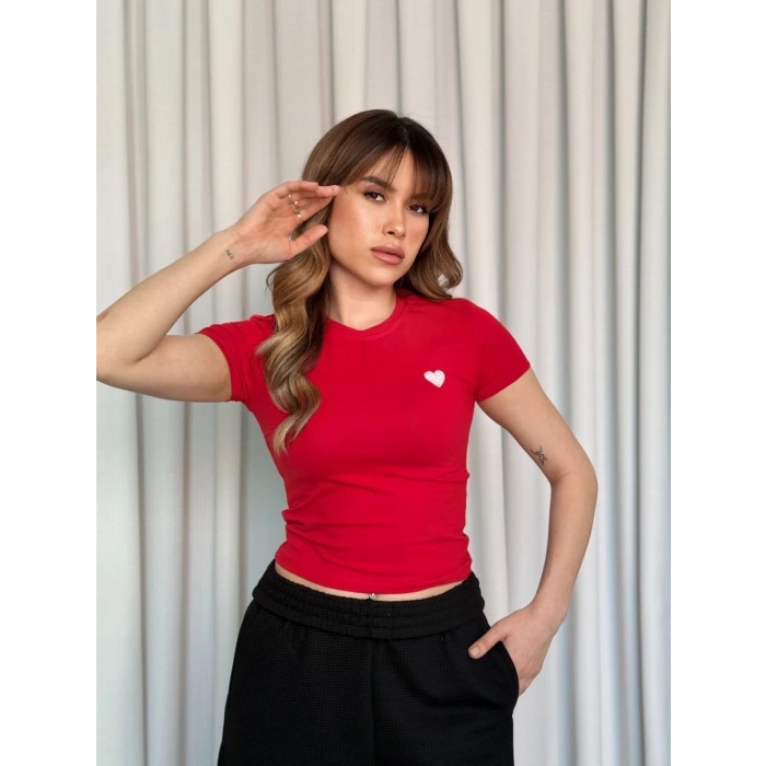 petite ateiler Kalpli kırmızı bluz