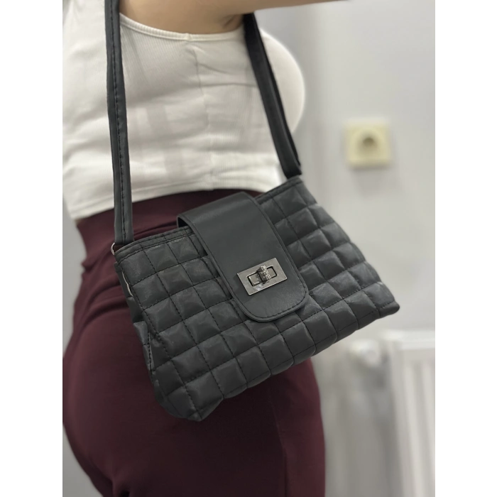 petite ateiler Kapaklı kapitone siyah cilt çanta