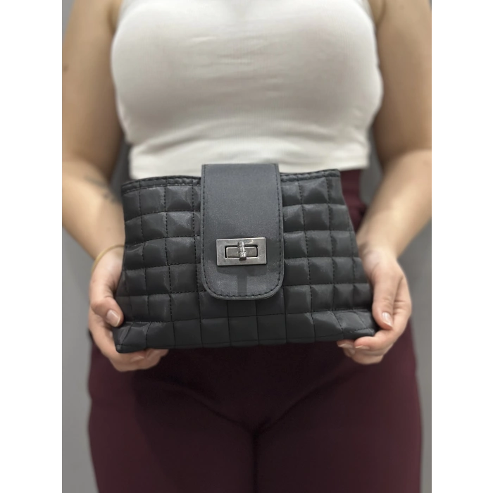 petite ateiler Kapaklı kapitone siyah cilt çanta