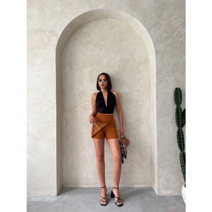 petite ateiler Kapaklı şort etek camel s208