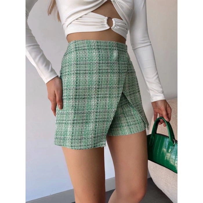 petite ateiler Kapaklı tüvit şort etek yeşil