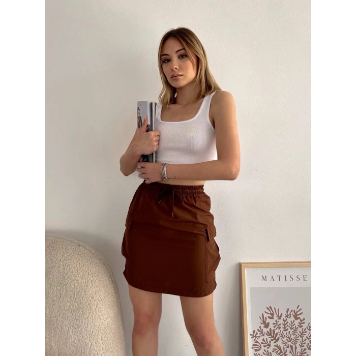 petite ateiler Kargo cep ince paraşüt etek kahve s241019