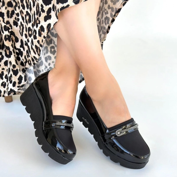 petite ateiler Kear Siyah Rugan Dolgu Topuk Ayakkabı