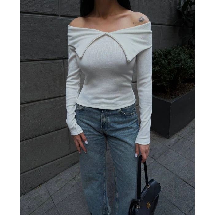 petite ateiler Kelebek yaka uzun kol bluz beyaz