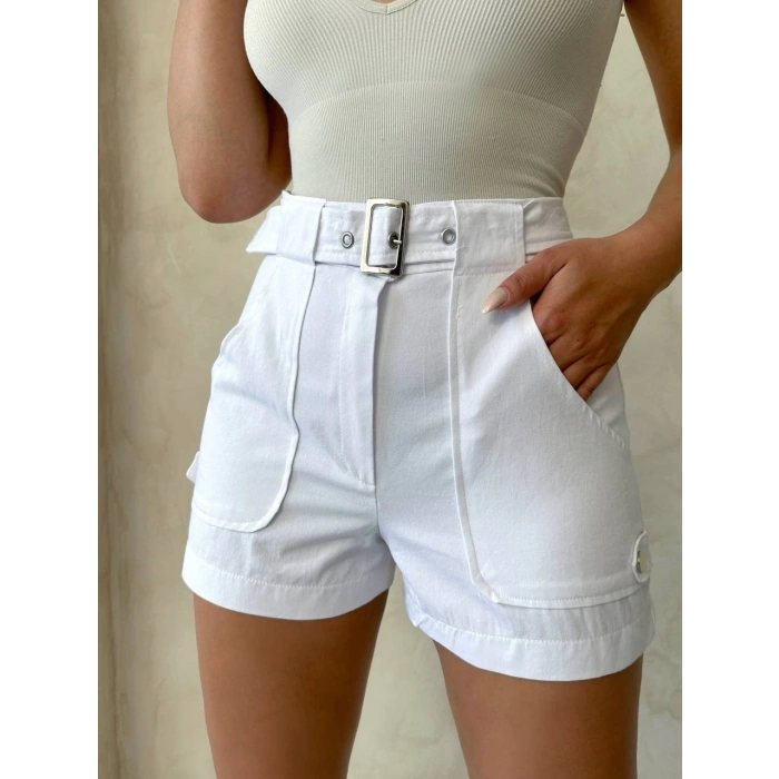 petite ateiler Kemer detaylı gabardin şort beyaz s25289