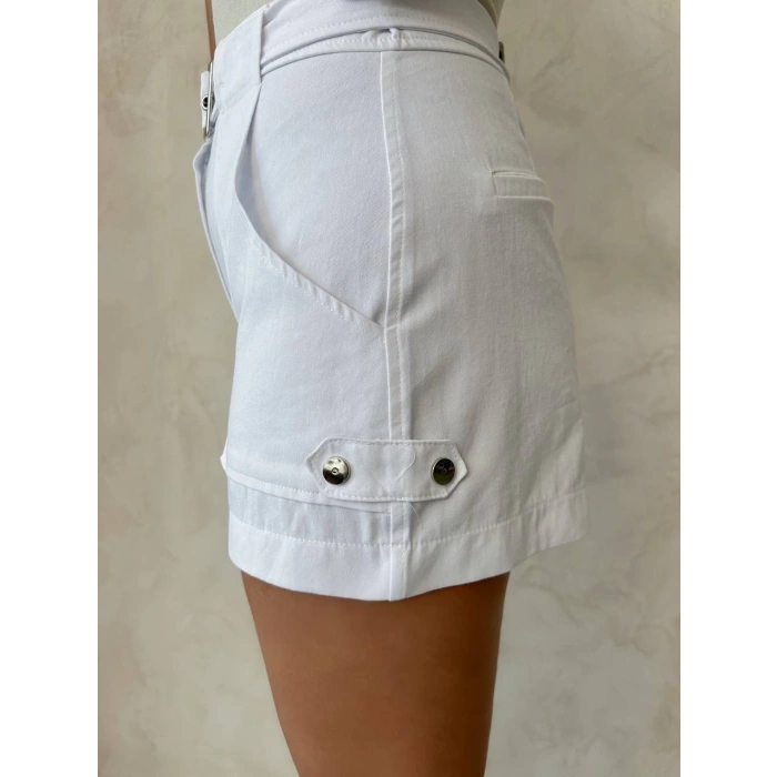 petite ateiler Kemer detaylı gabardin şort beyaz s25289