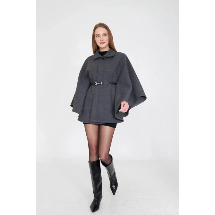 petite ateiler Kemerli kaşe panço antrasit pt