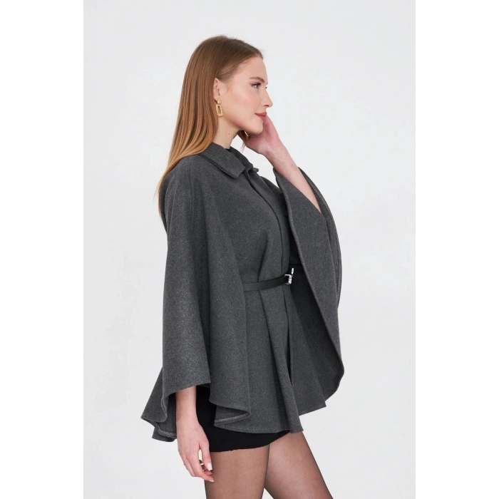 petite ateiler Kemerli kaşe panço antrasit pt
