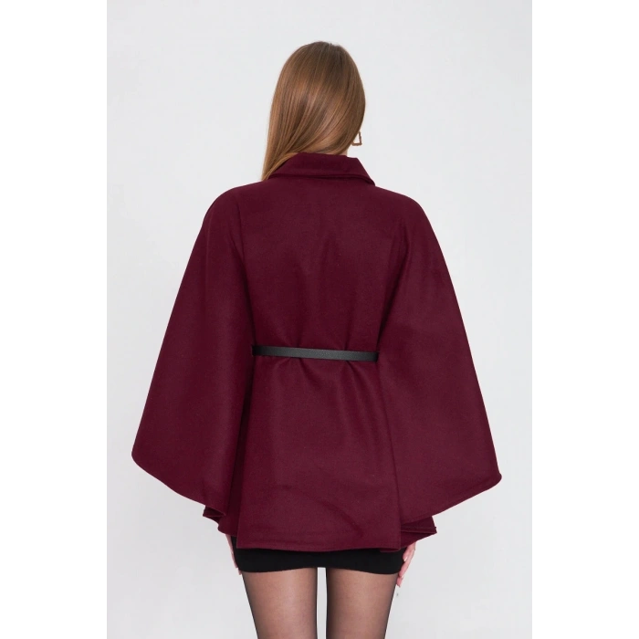 petite ateiler Kemerli kaşe panço bordo pt