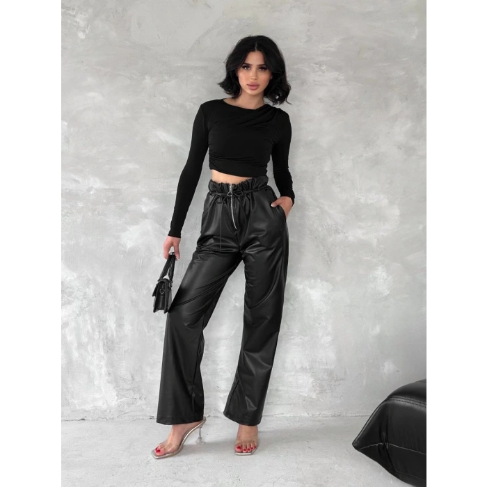 petite ateiler Kendinden ince kemerli deri pantolon siyah t1178