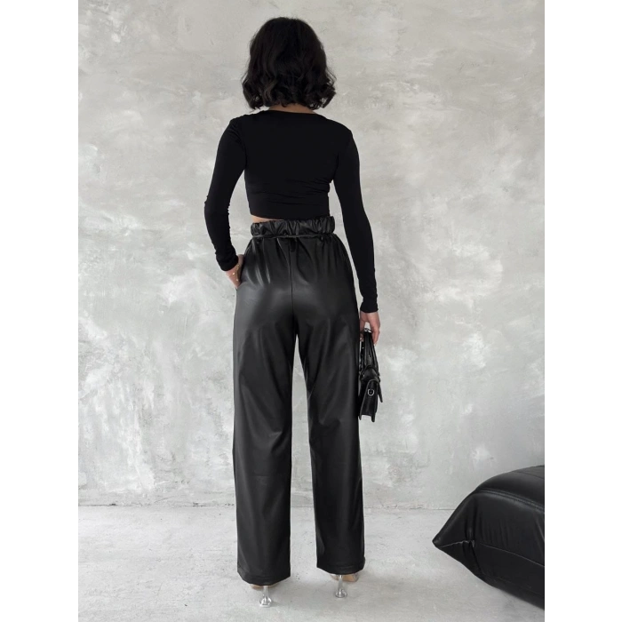 petite ateiler Kendinden ince kemerli deri pantolon siyah t1178