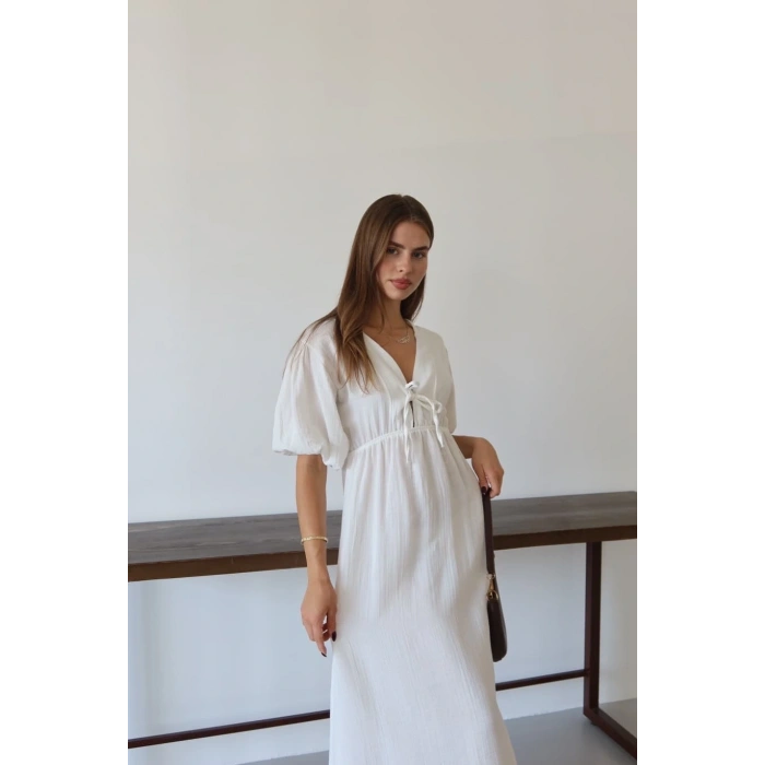 petite ateiler Kısa kollu müslin elbise beyaz pt