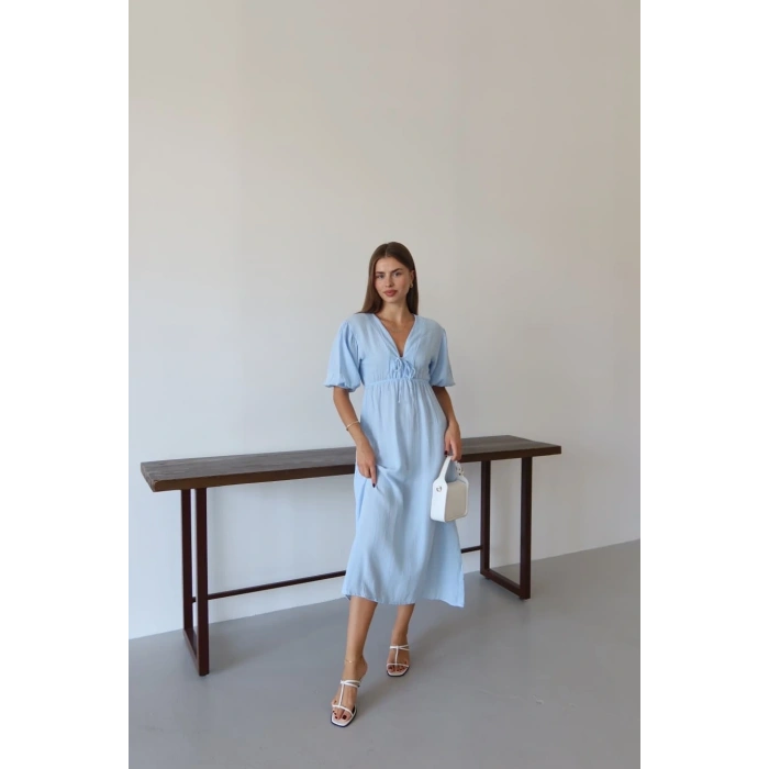 petite ateiler Kısa kollu müslin elbise mavi pt