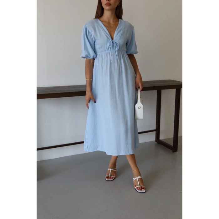 petite ateiler Kısa kollu müslin elbise mavi pt