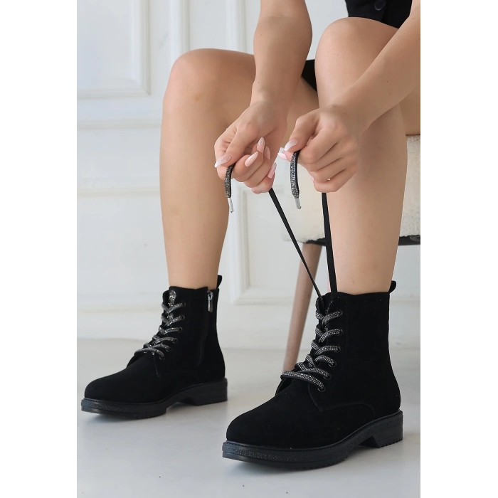 petite ateiler Kolly Siyah Süet Bağcıklı Bot