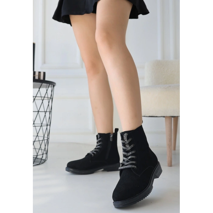 petite ateiler Kolly Siyah Süet Bağcıklı Bot