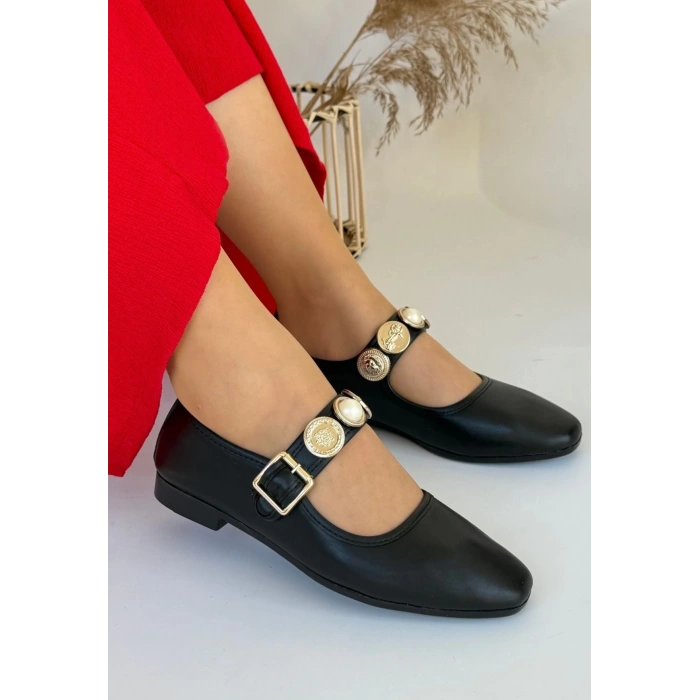 petite ateiler Koope Siyah Cilt Babet Ayakkabı